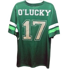 O Lucky 17 St Patrick’s Shamrock Clover Jersey Top Green White Gold One Size NWT